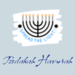 A picture of a menorah with the text "Spread the Light" and "Tzedakah Havurah"